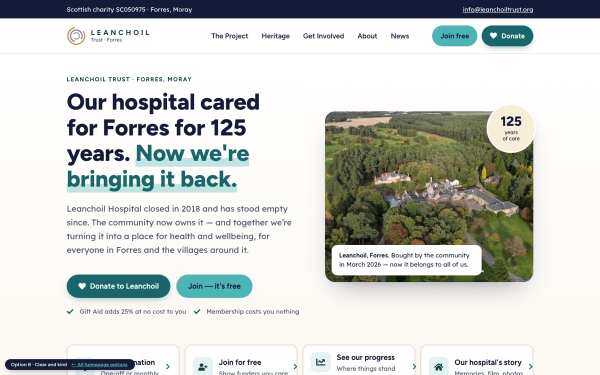Option B, Clear and kind: homepage preview
